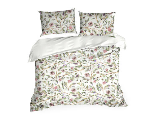 Obliečky na posteľ so vzorom kvetov zo saténovej bavlny - Spring 7, prikrývka 160 x 200 cm + 2x vankúš 70 x 80 cm